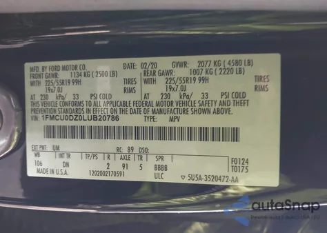 2020 Ford Escape Titanium Hybrid from USA, damaged, VIN 1FMCU0DZ0LUB20786